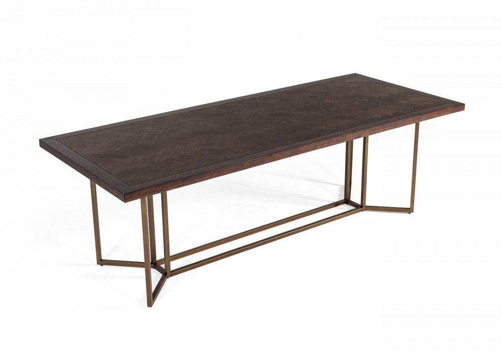 Solid Wood Trestle Base Dining Table - Brown / Brass