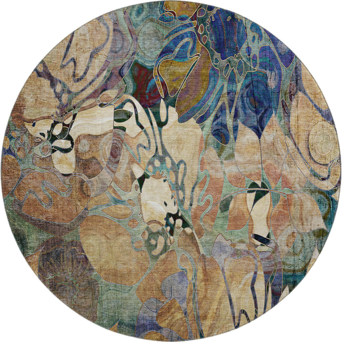 8' Abstract Distressed Washable Round Rug With UV Protection (648961) - Beige / Blue / Purple