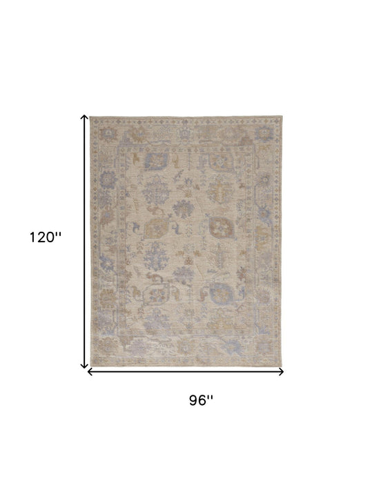 8' x 10' Floral Hand Knotted Area Rug - Blue And Ivory