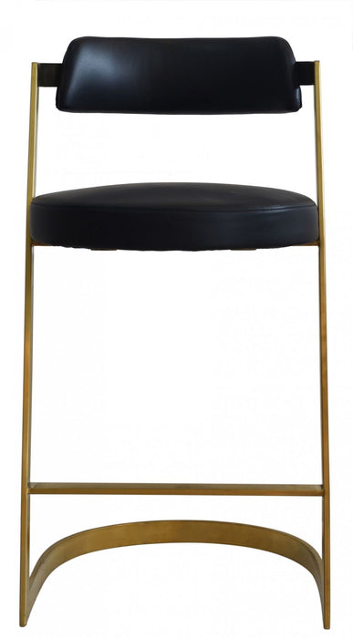 Faux Leather And Stainless Steel Low Back Counter Height Bar Chair - Black And Gold
