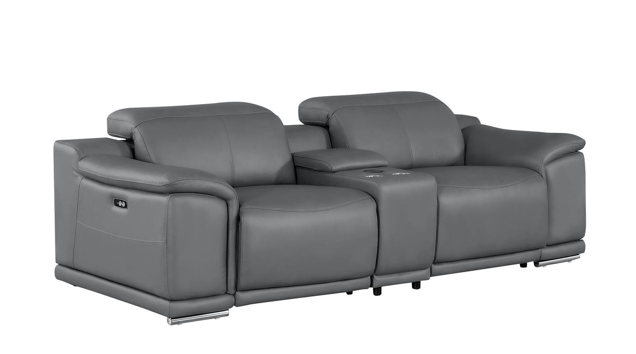 Leather Power Reclining Loveseat (643825) - Battleship Gray / Silver