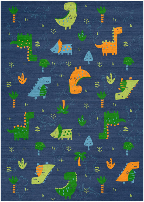 4' X 5' Dinosaurs Youthful Washable Area Rug (573580) - Blue / Orange / Green