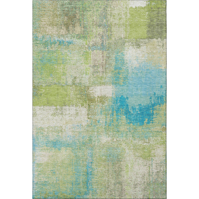10' X 14' Abstract Washable Area Rug With UV Protection (693180) - Lime Green / Teal / Ivory