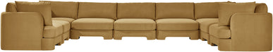 Meridian Furniture Hammond velvet performance fabric 9-piece sectional sofa with plush cushions and modern design.