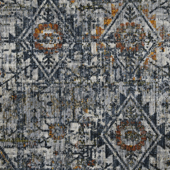 8' x 10' Oriental Power Loom Area Rug - Ivory Navy And Orange