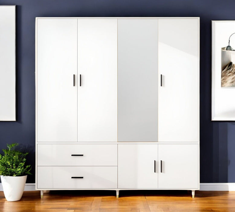 71" Mirro Five Door Two Drawer Combo Dresser - White