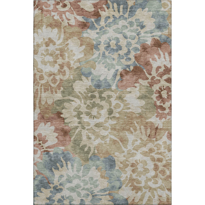 10' X 14' Floral Washable Area Rug With UV Protection (715057) - Rust / Blue