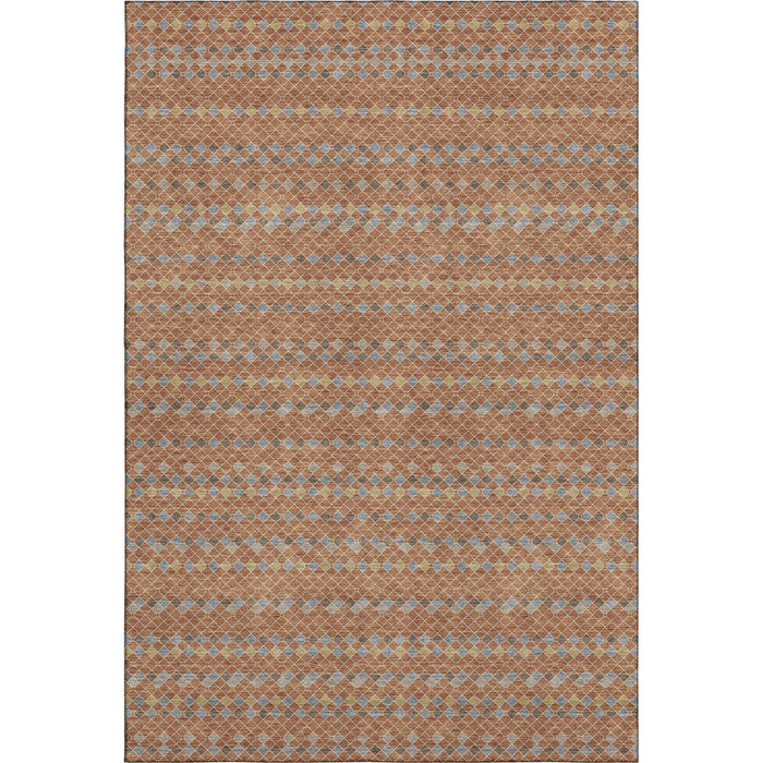 10' X 14' Striped Washable Area Rug With UV Protection (693558) - Rust / Blue / Gold