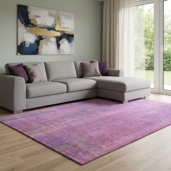 10' X 14' Striped Washable Area Rug With UV Protection (648748) - Lilac / Blush