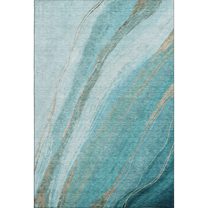 10' X 14' Abstract Washable Area Rug With UV Protection (715513) - Turquoise / Teal
