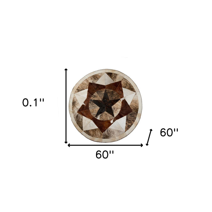 5' Cowhide Patchwork Round Rug (544487) - Brown