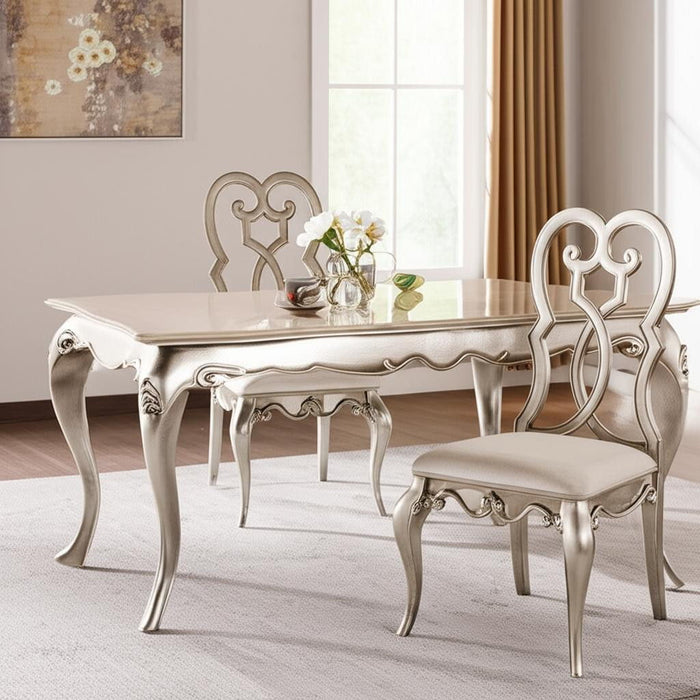 Upholstered Velvet Solid Wood Dining Side Chairs (Set of 2) - Ivory
