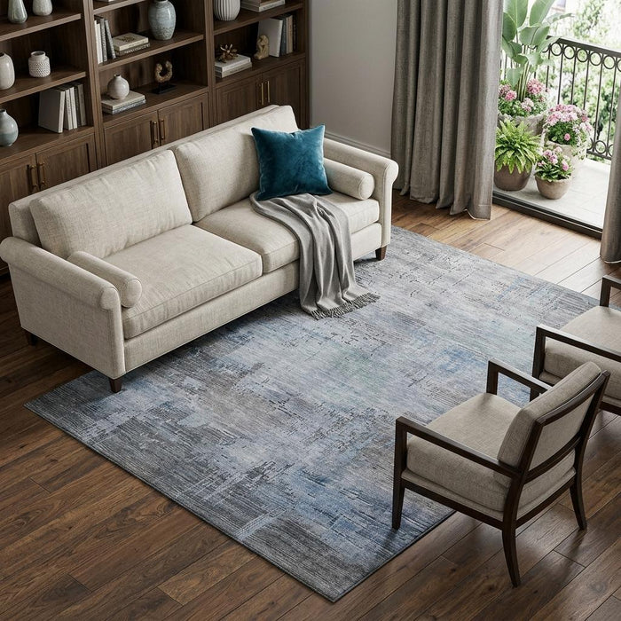 10' X 14' Abstract Washable Area Rug With UV Protection (696074) - Gray / Blue