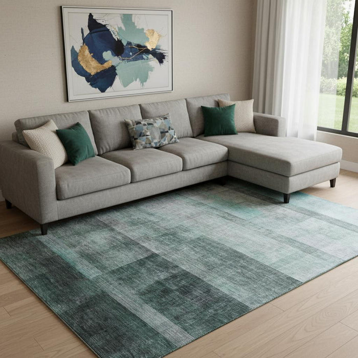 10' X 14' Abstract Washable Area Rug With UV Protection (649660) - Teal / Ivory