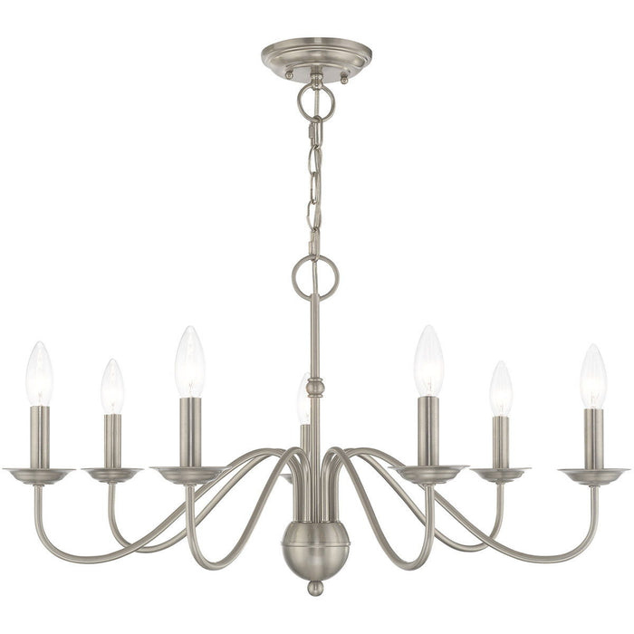 16" Seven Light Dimmable Chandelier With Shades - Nickel