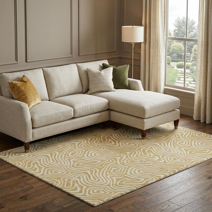 10' X 14' Abstract Washable Area Rug With UV Protection (680867) - Gold / Ivory