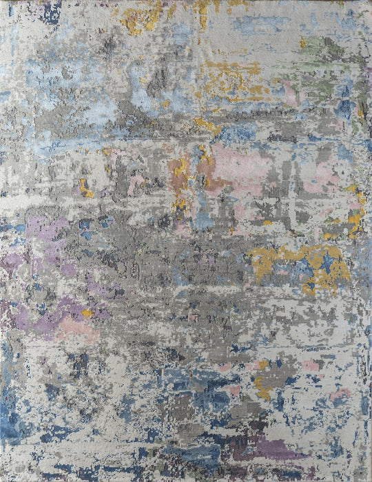 10' X 8' Abstract Hand Knotted Area Rug Genuine Wool - Blue