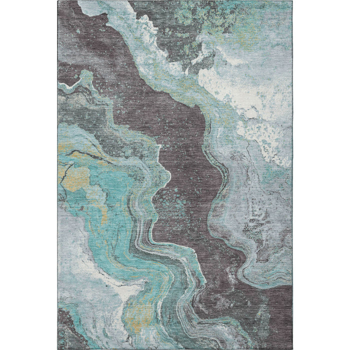 10' X 14' Abstract Washable Area Rug With UV Protection (707725) - Teal / Gray / Ivory