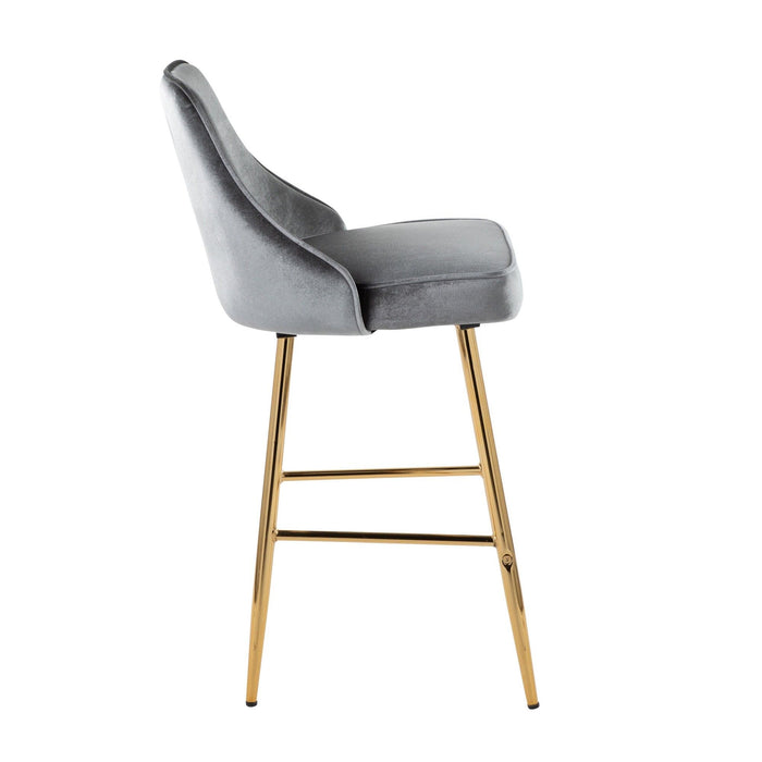 Marcel - 25" Glam Fixed-Height Counter Stool (Set of 2) - Gold Metal And Blue Velvet