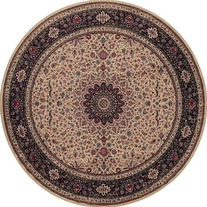 8' Oriental Round Rug - Ivory / Black