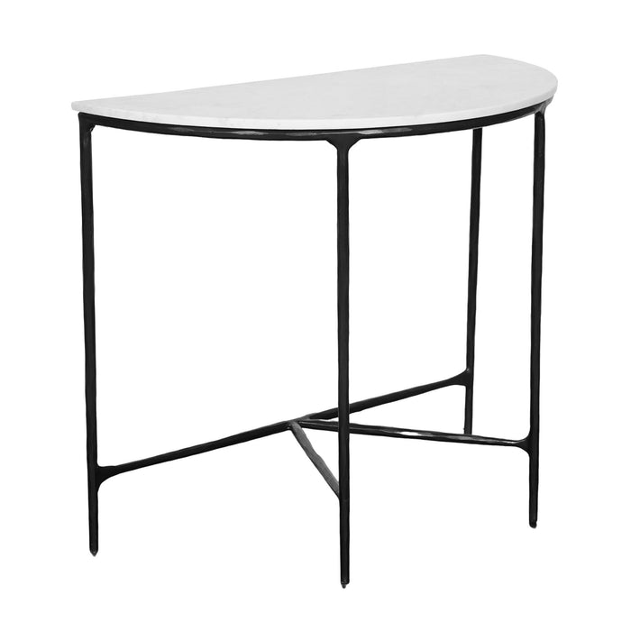 36" Genuine Marble And Iron Half Moon Console Table - White And Black