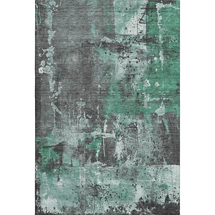 10' X 14' Abstract Washable Area Rug With UV Protection (705359) - Green / Gray / Ivory
