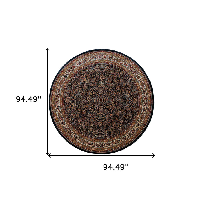 8' Oriental Round Rug - Blue And Red