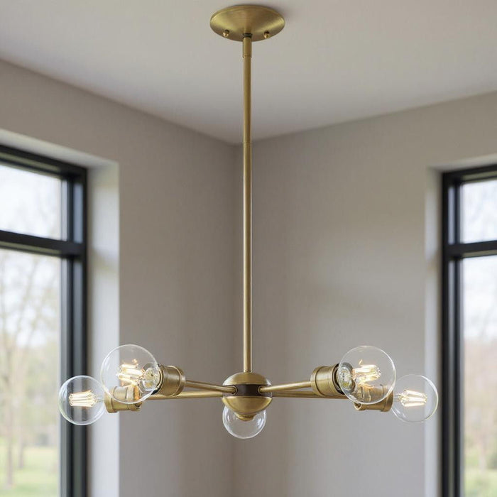 11" Five Light Dimmable Chandelier With Shades - Antiqued Brass