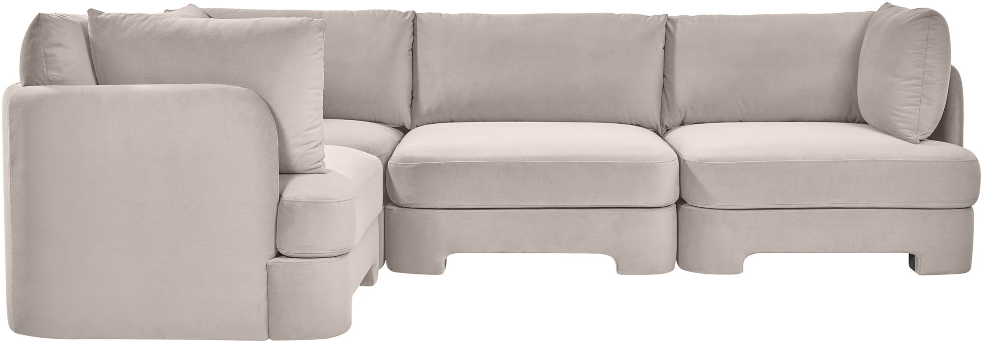 Meridian Furniture Hammond velvet performance fabric 4-piece sectional sofa in a stationary living room setting