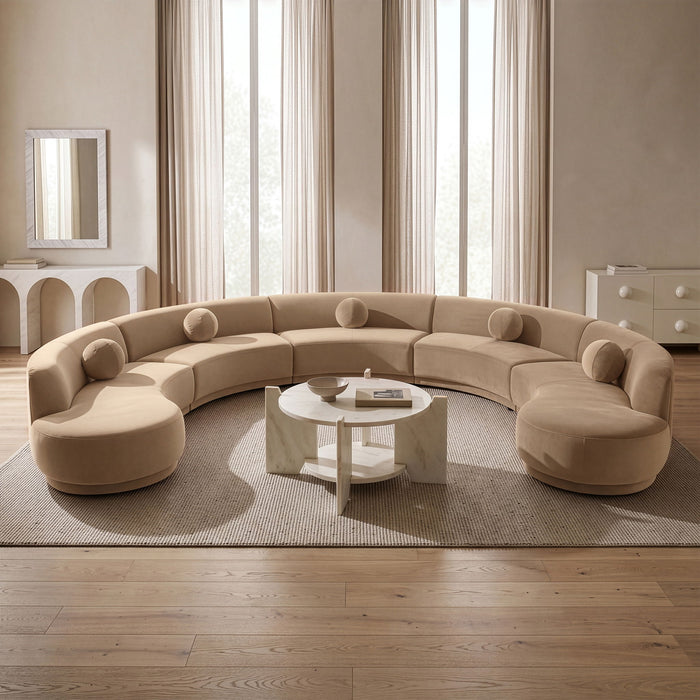 Meridian Furniture Avra 192-inch velvet upholstery sectional sofa with plush cushions and modern design for living room comfort.