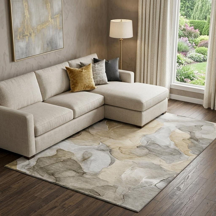 8' X 10' Abstract Washable Area Rug With UV Protection (646708) - Brown / Gray / Ivory