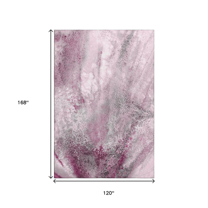 10' X 14' Abstract Washable Area Rug With UV Protection (646798) - Pink / Ivory