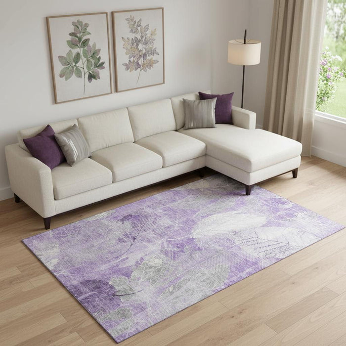 10' X 14' Floral Washable Area Rug With UV Protection (705743) - Lavender / Ivory