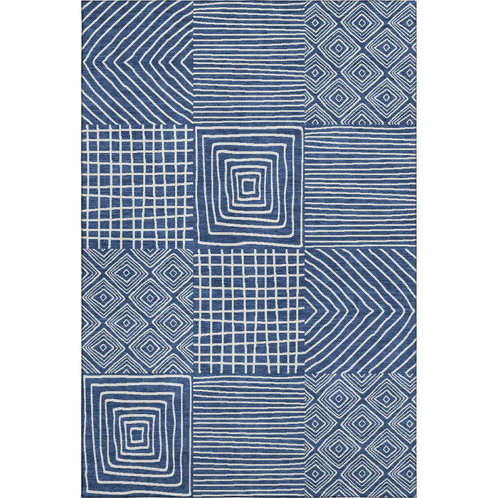 10' X 14' Geometric Washable Area Rug With UV Protection (681911) - Navy Blue / Ivory