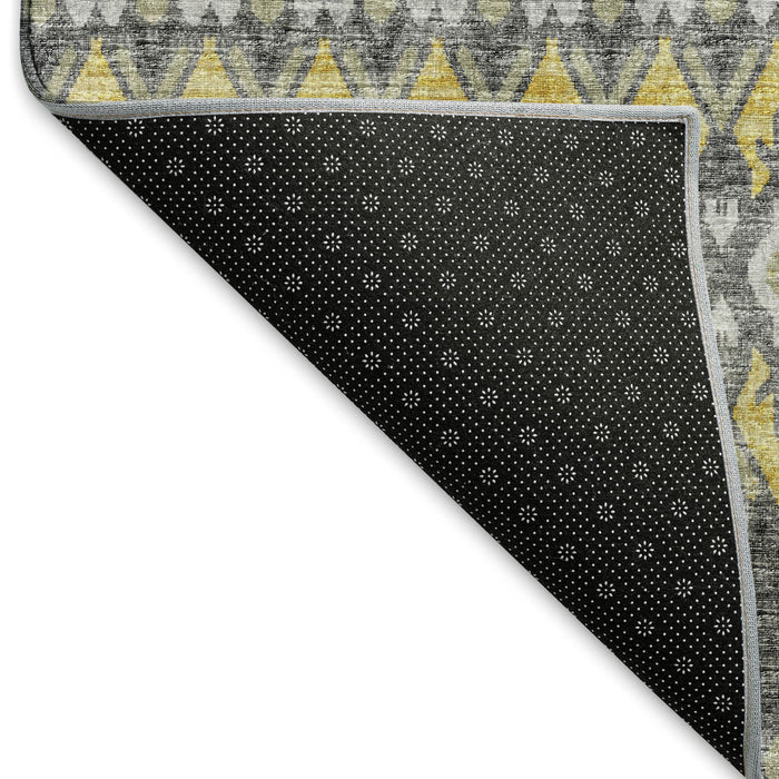 10' X 14' Tribal Distressed Washable Area Rug With UV Protection (643815) - Gray / Gold