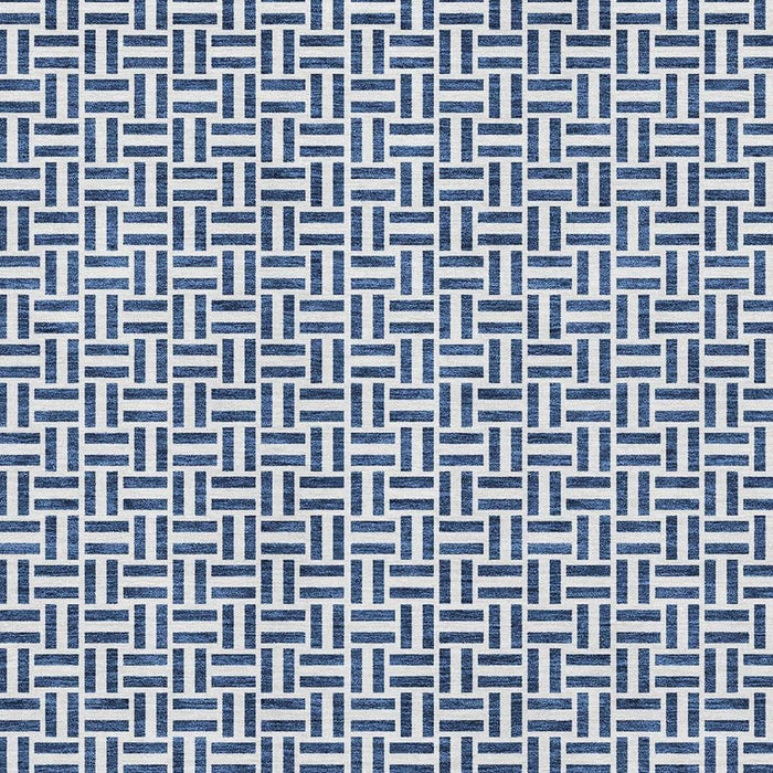 10' X 14' Geometric Washable Area Rug With UV Protection (672434) - Navy Blue / Ivory