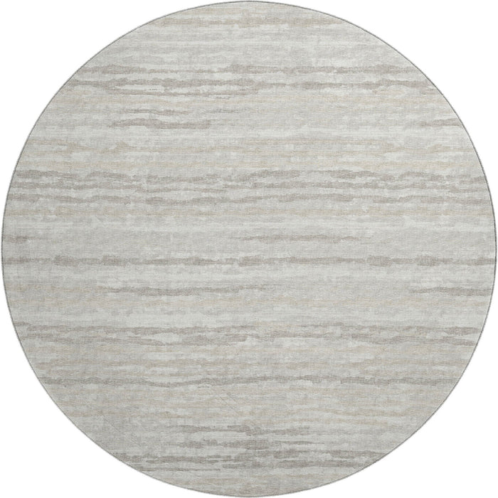 8' Striped Washable Round Rug With UV Protection - Khaki And Ivory