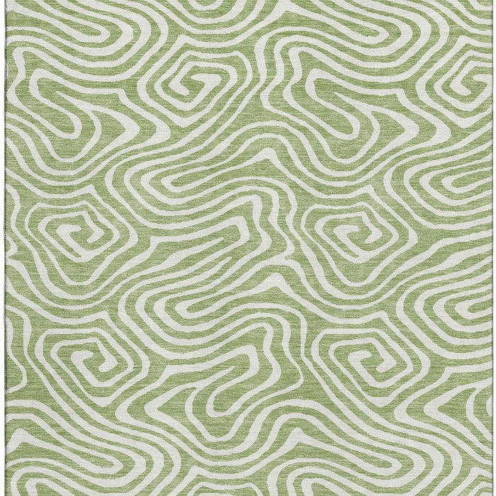 10' X 14' Abstract Washable Area Rug With UV Protection (680061) - Artichoke Green / Ivory
