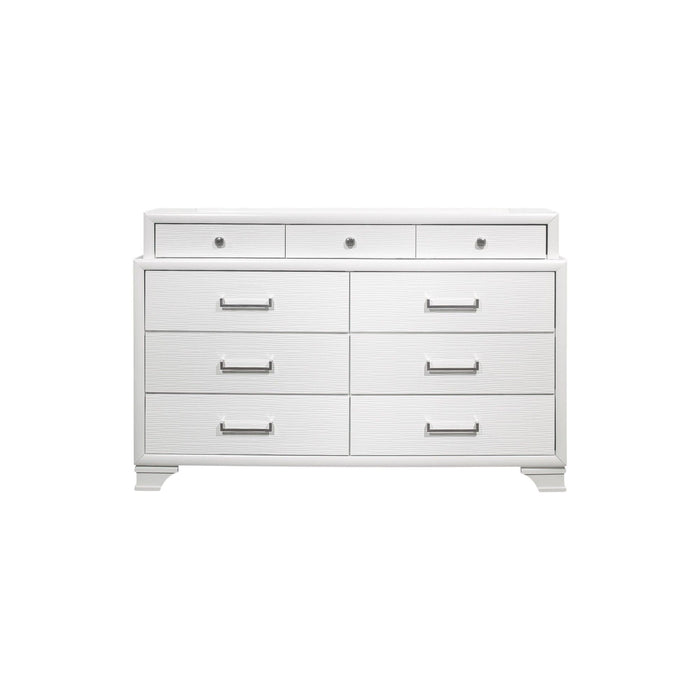 Solid Wood Mirrored Nine Drawer - White