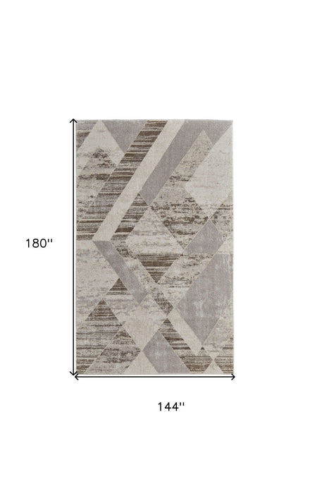 12' x 15' Geometric Power Loom Area Rug - Ivory Gray And Brown