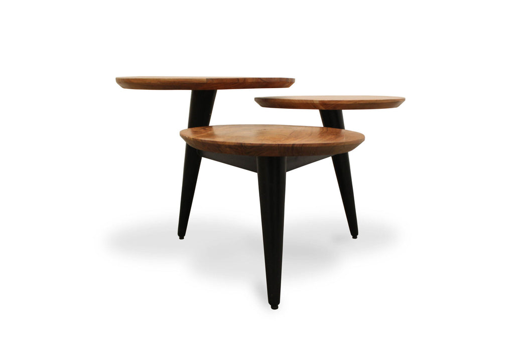 Solid Wood Round Distressed Coffee Table - Black And Natural Brown