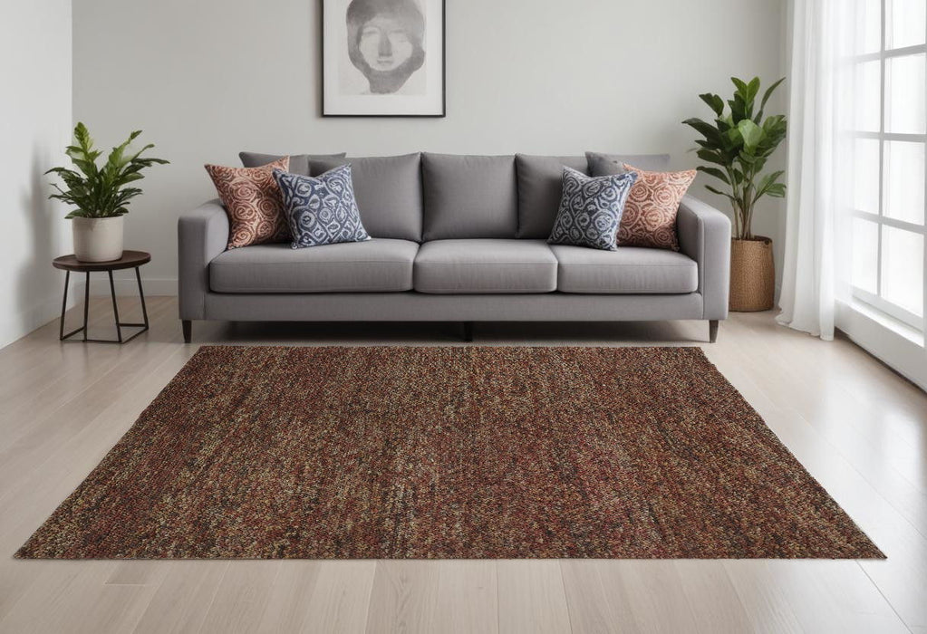 8' x 11' Wool Hand Woven Distressed Area Rug - Brown And Orange