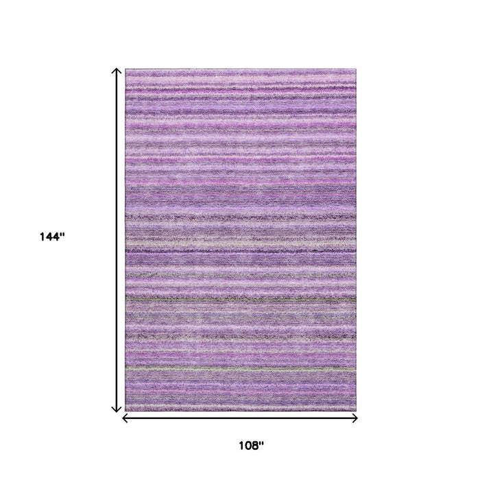 9' X 12' Striped Washable Area Rug With UV Protection (650811) - Purple / Gray