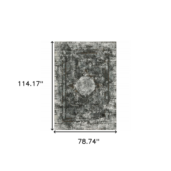 6' x 9' Oriental Power Loom Stain Resistant Area Rug - Charcoal Rust Gray Blue Ivory And Brown
