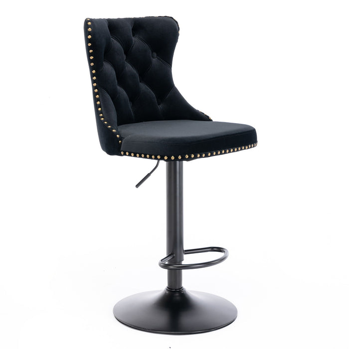 Set of two Giga modern upholstered swivel barstools with adjustable height, tufted backs, ideal for home, pub, or kitchen island.