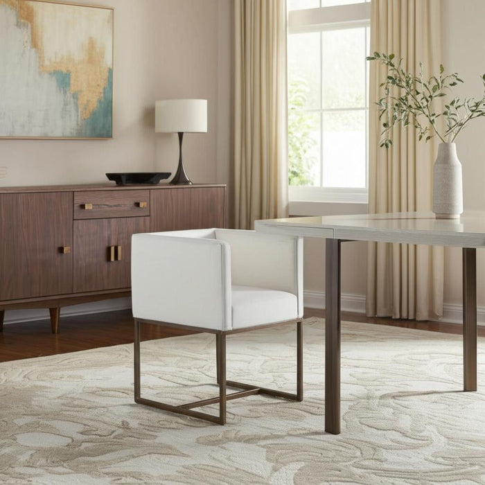 Upholstered Fabric Dining Arm Chair - Off White