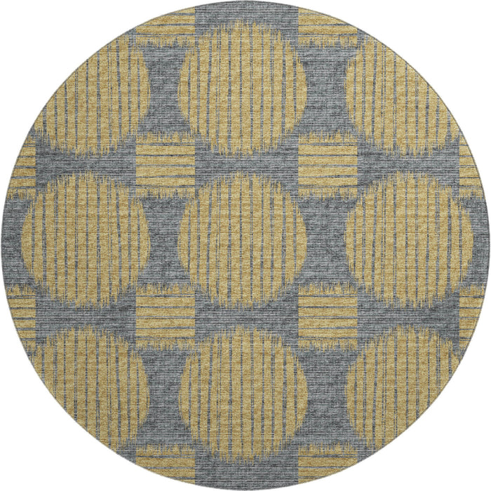 8' Geometric Washable Round Rug With UV Protection (645046) - Gold / Gray