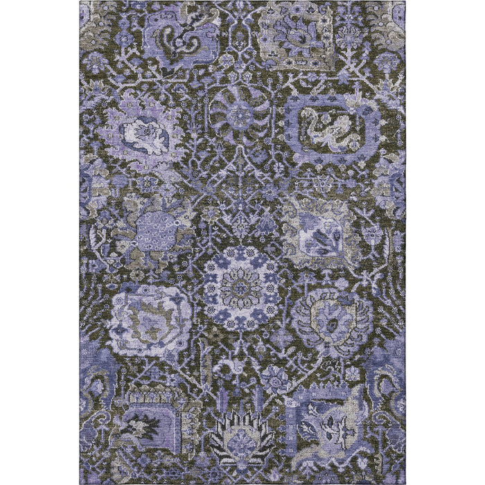 10' X 14' Damask Washable Area Rug With UV Protection (692982) - Purple / Gray / Silver