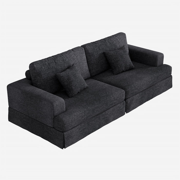 Chenille Modular Stainless Steel Sleeper Sofa With Toss Pillows - Gray