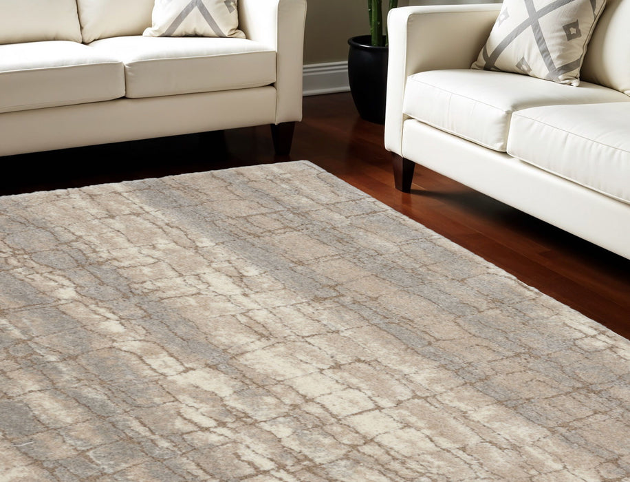 7' X 9' Abstract Shag Area Rug - Beige